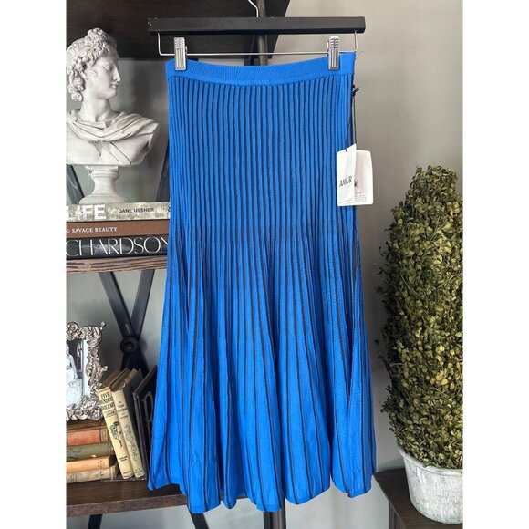 Amur Jenna Pleated Knit Midi Skirt Blue Womens Size Medium - Picture 4 of 11